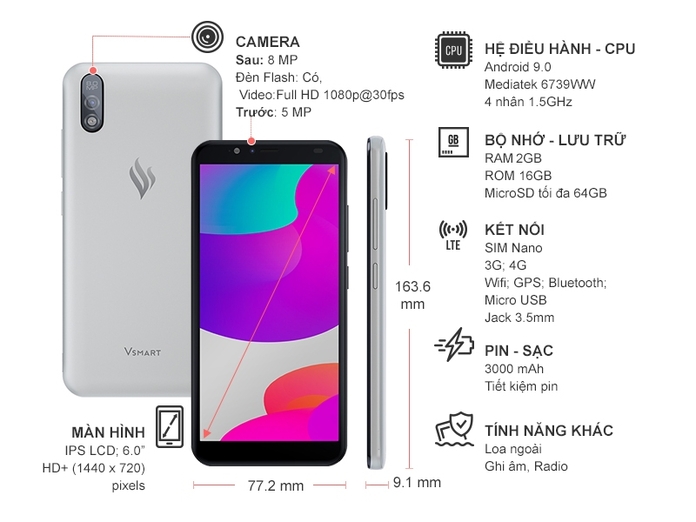 Điện thoại Vsmart Bee 3 Trắng