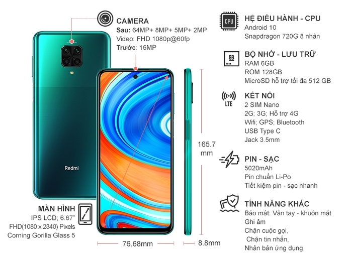 Điện thoại Xiaomi Redmi Note 9 Pro 6GB/128GB Xanh lá