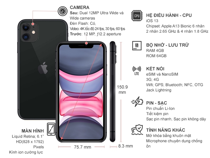 Điện thoại iPhone 11 64GB Đen