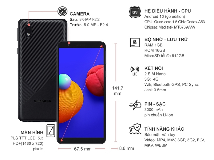 Điện thoại Samsung Galaxy A01 Core Đen