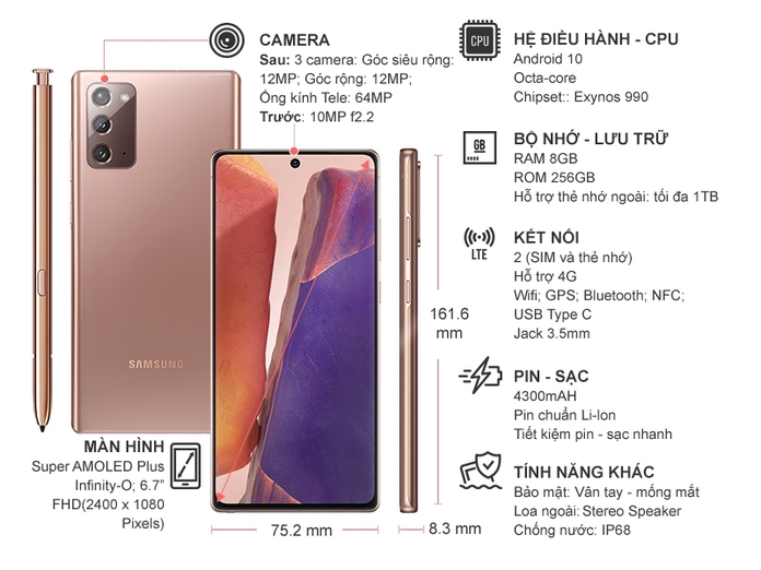Điện thoại Samsung Galaxy Note 20 Đồng