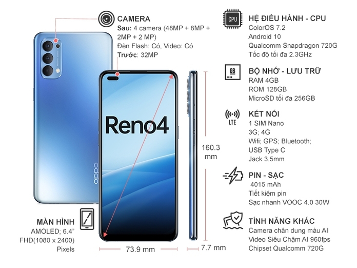 Điện thoại OPPO Reno4 Tím