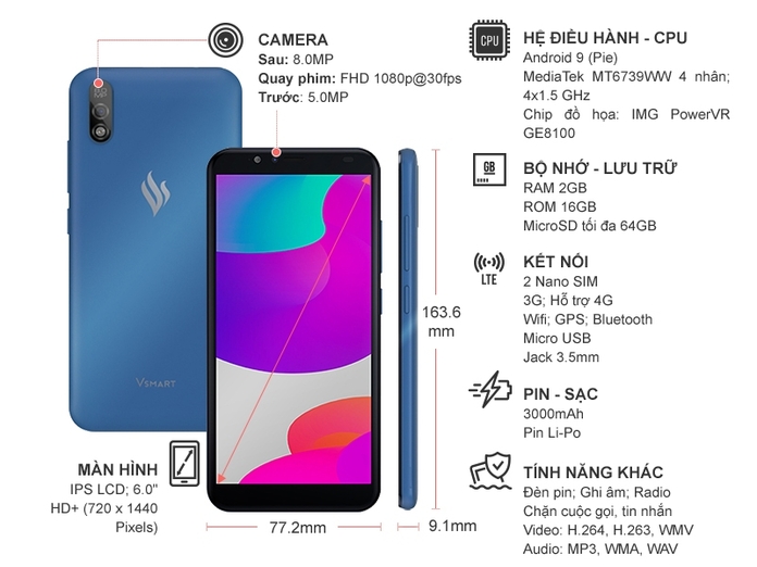 Điện thoại Vsmart Bee 3 (2GB/16GB) Xanh