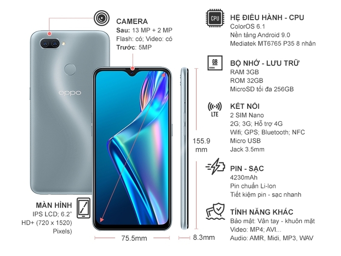 Điện thoại OPPO A12 3GB/32GB Bạc