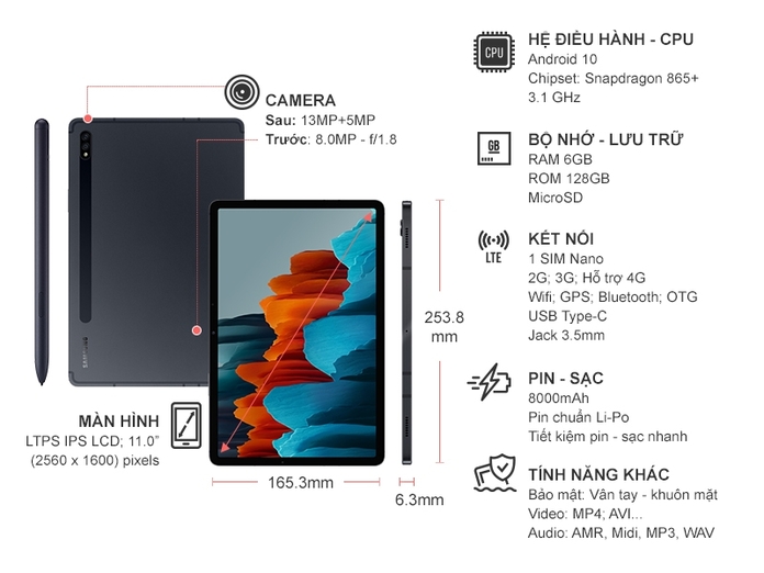 Máy tính bảng Samsung Galaxy Tab S7 Đen