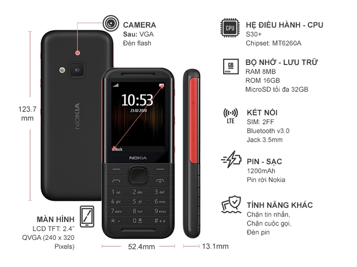Điện thoại Nokia 5310 Đen Đỏ 2020