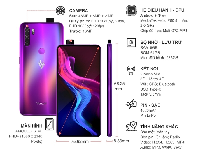 Điện thoại Vsmart Active 3 (6GB/64GB) Tím ngọc