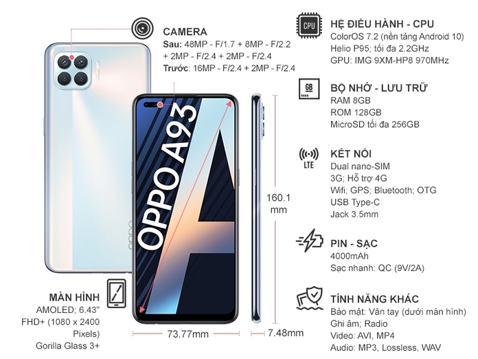 Điện thoại Oppo A93 (8GB/128GB) Trắng