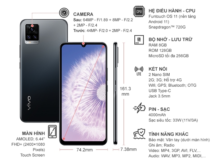 Điện thoại Vivo V20 (8GB/128GB) Đen