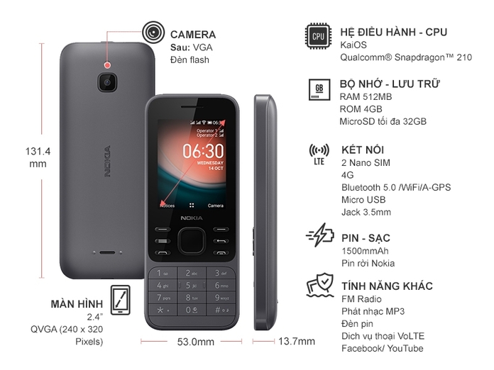 Điện thoại Nokia 6300 4G Đen Xám