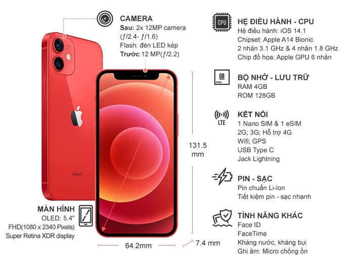 Điện thoại iPhone 12 Mini 128GB Đỏ