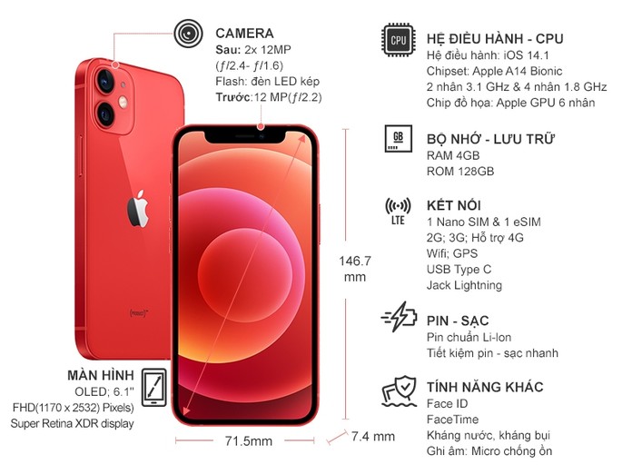 Điện thoại iPhone 12 128GB Đỏ