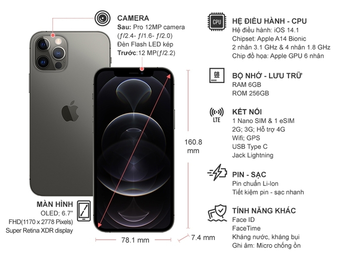 Điện thoại iPhone 12 Pro Max 256GB Xám