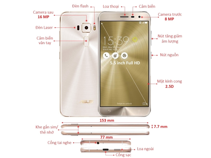 ASUS ZENFONE 3 ZE552KL VÀNG