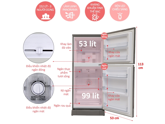 TỦ LẠNH PANASONIC 152 LÍT NR-BJ178SSVN