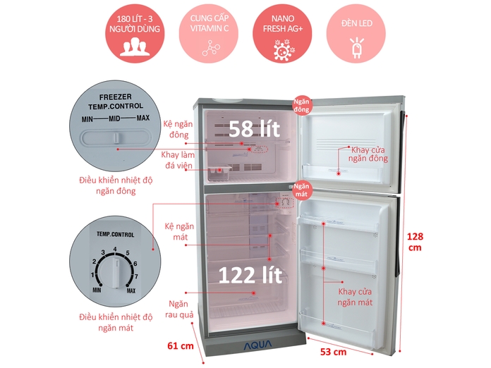 TỦ LẠNH AQUA AQR-U185BN (SU)