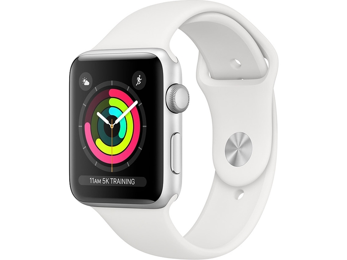 Apple Watch Series 3 42mm viền nhôm bạc, dây cao su trắng mặt nghiêng trái