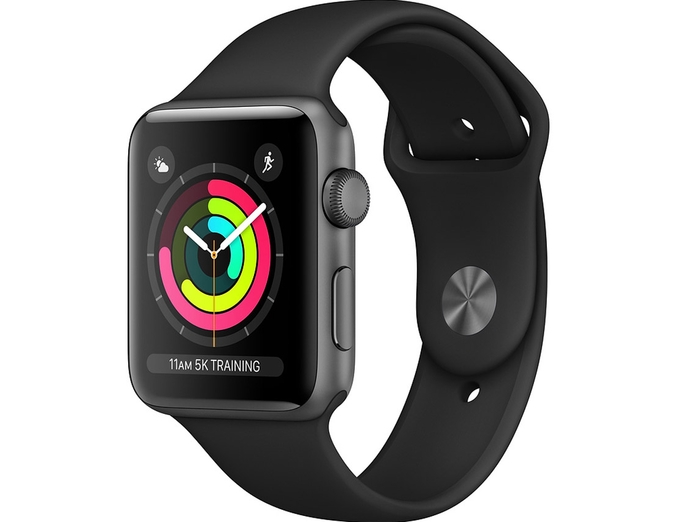 Apple Watch Series 3 42mm viền nhôm xám, dây cao su đen mặt nghiêng trái