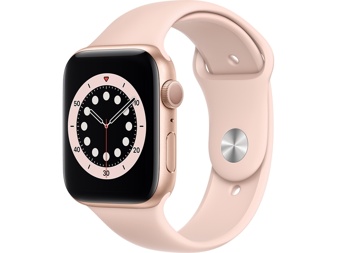 Apple Watch S6 GPS 44mm vỏ nhôm dây cao su Hồng mặt nghiêng trái