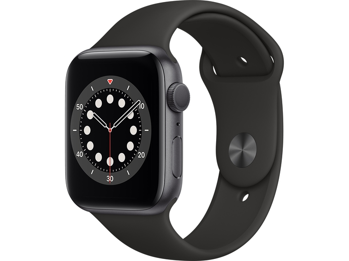 Apple Watch S6 GPS 44mm vỏ nhôm dây cao su Đen mặt nghiêng trái