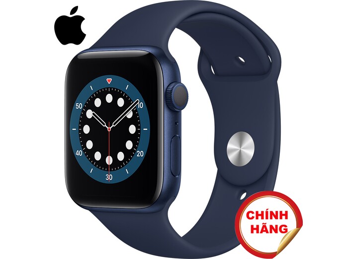 Apple Watch S6 GPS 44mm vỏ nhôm dây cao su Xanh Lam mặt nghiêng trái