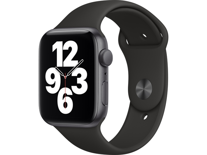 Apple Watch SE GPS 44mm Vỏ nhôm Dây cao su Đen mặt nghiêng trái