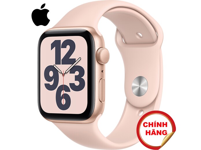 Apple Watch SE GPS 44mm Vỏ nhôm Dây cao su Hồng mặt nghiêng trái