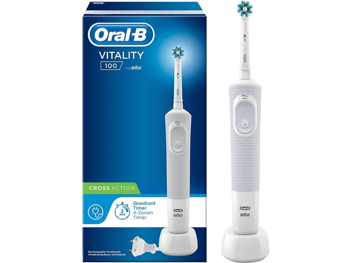 Bàn chải đánh răng điện Oral-B Vitality 100 CrossAction White D100.413.1 chế độ hẹn giờ chải răng 2 phút
