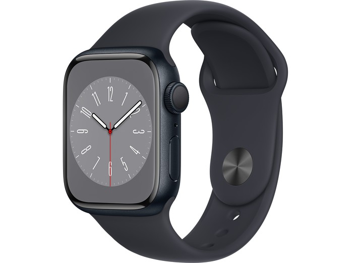 Apple Watch S8 GPS 41mm viền nhôm dây silicone Đen Midnight MNP53VN/A nghiêng trái