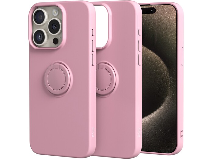 Ốp lưng iPhone 15 Pro Max Mipow Ring Stand TPU Leather Hồng