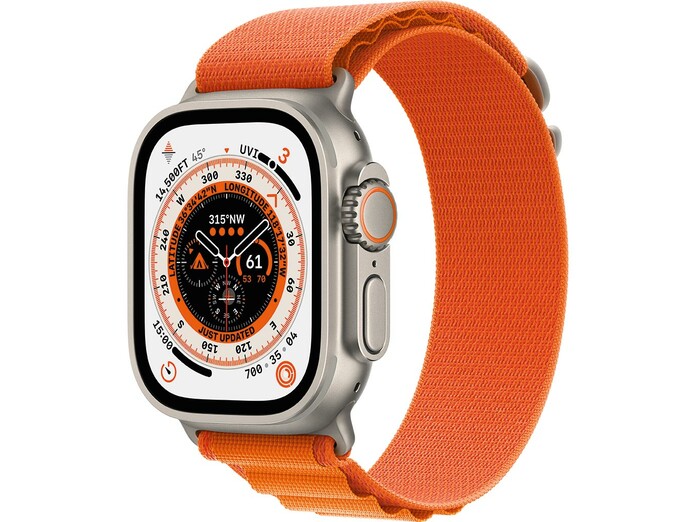 Apple Watch Ultra LTE 49mm viền Titanium dây Orange Alpine Loop size M MQFL3VN/A nghiêng trái
