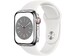 Apple Watch S8 LTE 41mm viền thép Bạc dây silicone Trắng MNJ53VN/A nghiêng trái